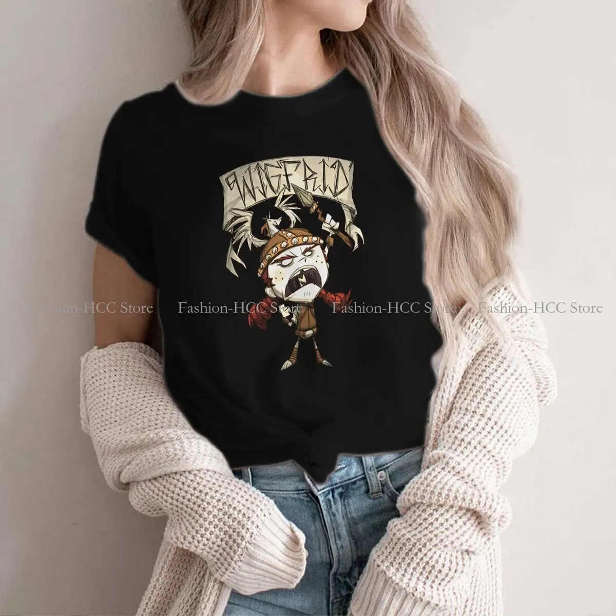 Color: black, Size: XXXL - Wigfrid Casual Polyester TShirt Dont Starve Style Tops Comfortable T Shirt Female