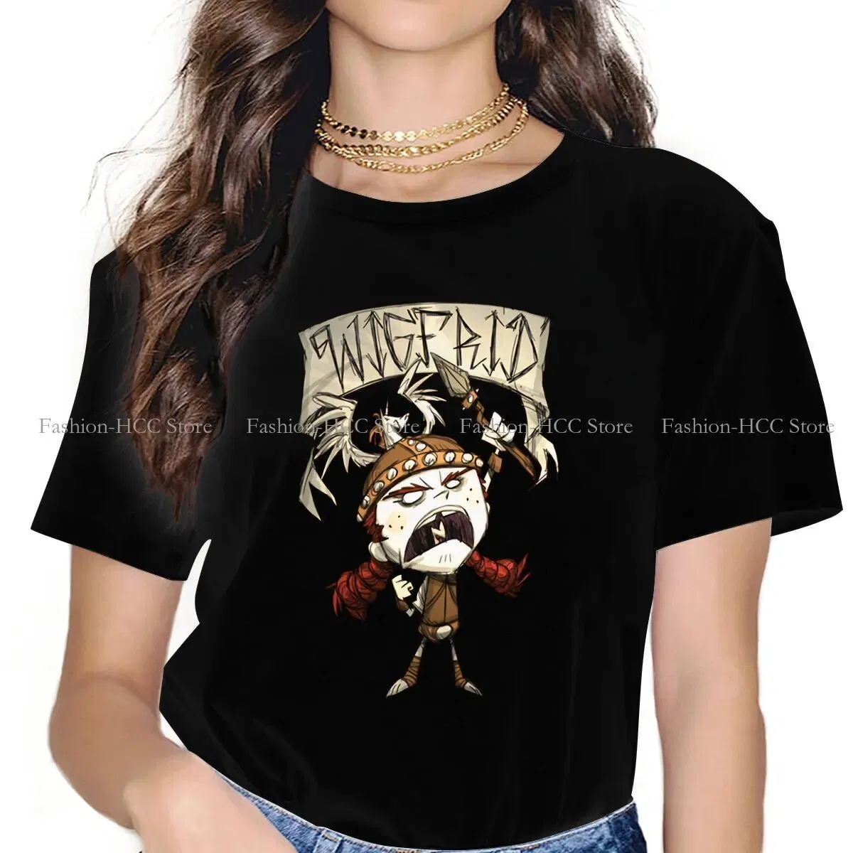 Color: black, Size: XXXL - Wigfrid Casual Polyester TShirt Dont Starve Style Tops Comfortable T Shirt Female
