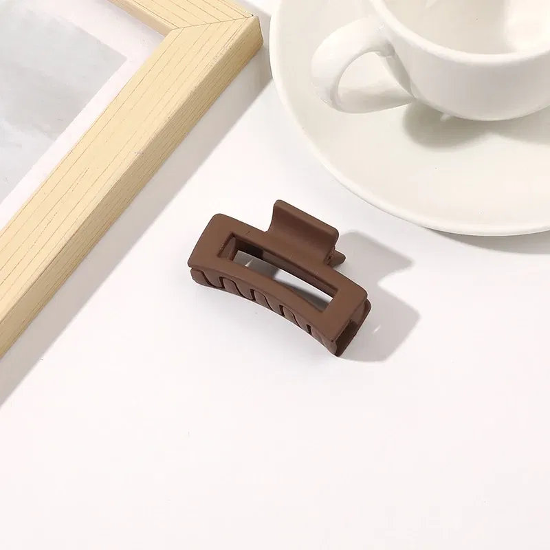 Color: Coffee - Wholesale 4.5cm Frosted Matte Mini Grab Clip Crab Hair Clips Women Hollow Square Hair Catches Ponytail Clip Bangs Clip Top Clips