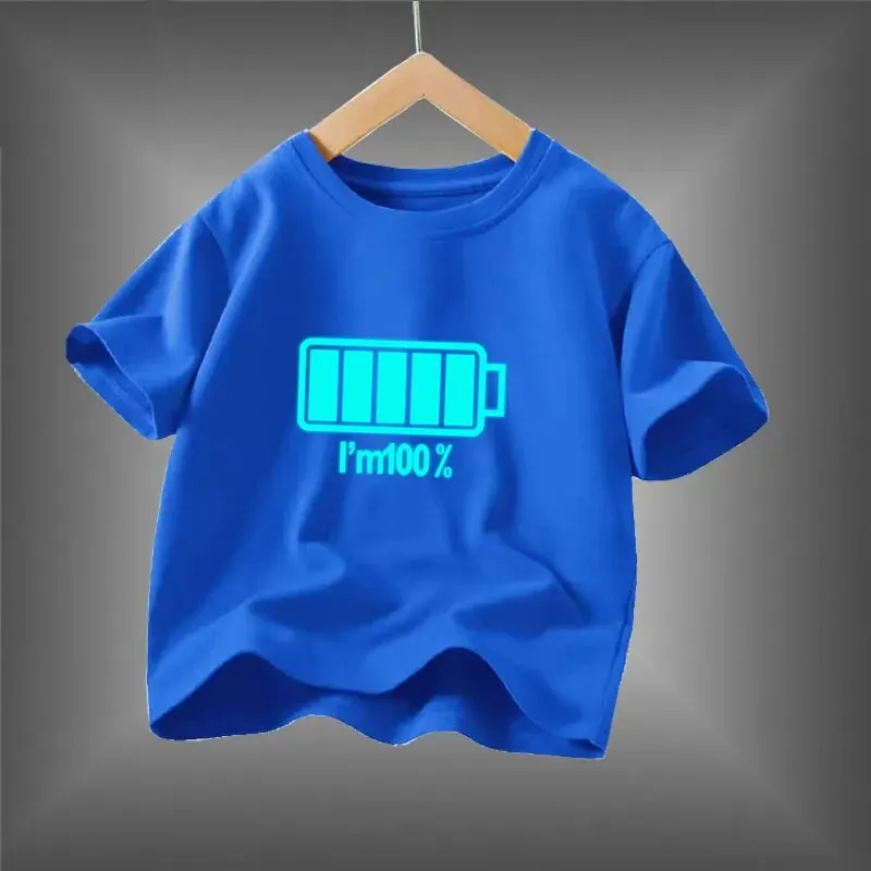 Kid Size: 3T, Color: WHITE - 2024 New Boys Luminous Battery T Shirts Summer Short Sleeve Children's Clothes Kids Glow In Dark Tees