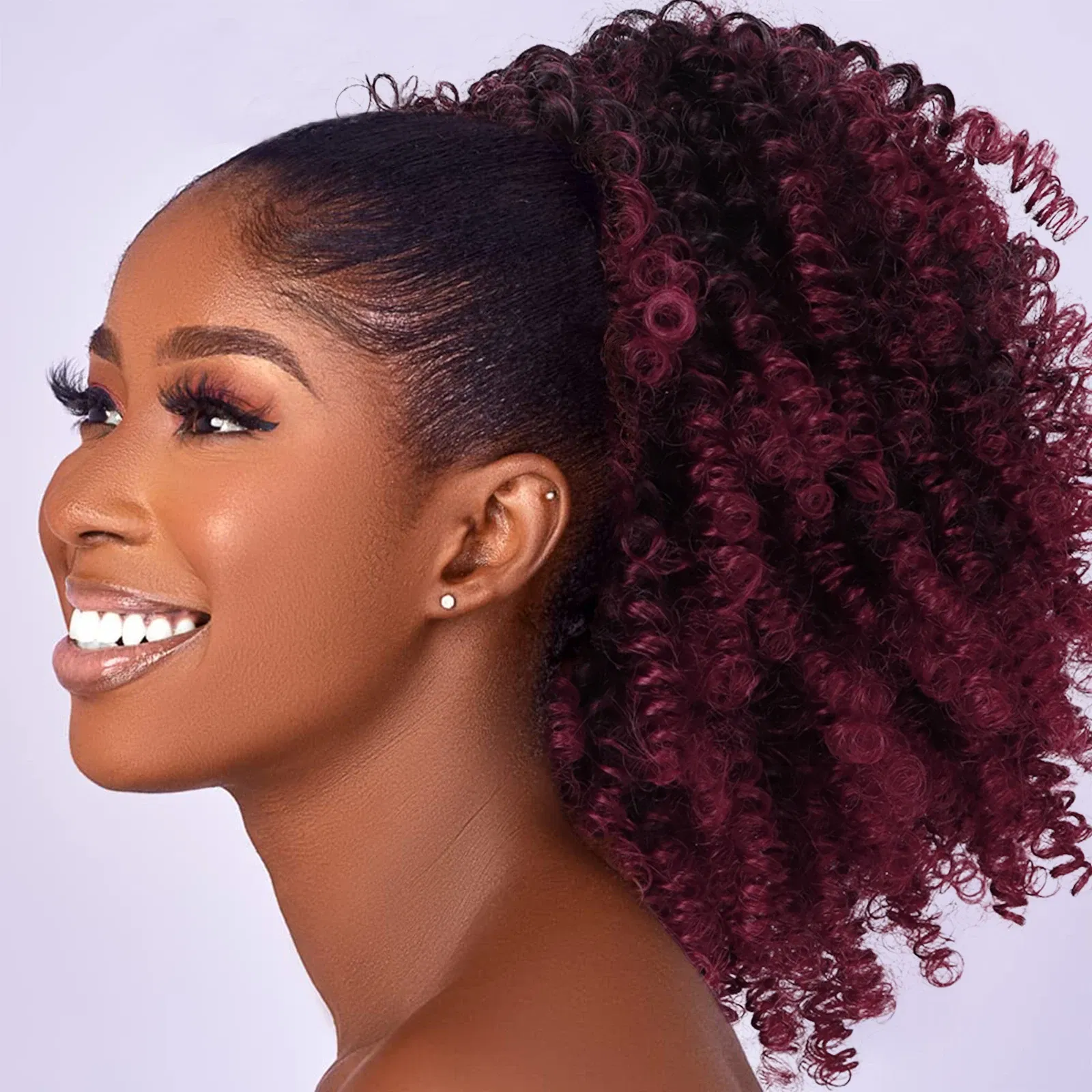 Color: #1B/Purple - Afro Puff kinky curly Drawstring Ponytail Bun Extension for Black Women Synthetic Short Afro Kinkys Curly Afro Hairpieces