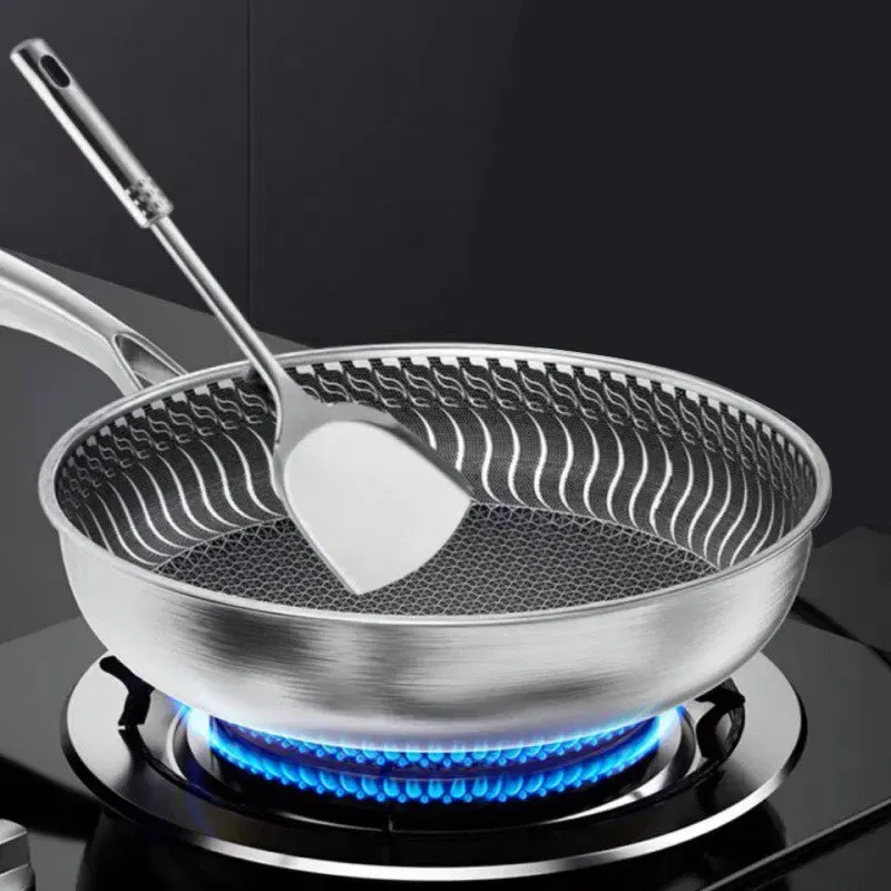 Sheet Size: 16cm-25cm, Color: Red - Whole Body Tri-Ply Stainless Steel Frying Pan 316 Stainless Steel Wok Pan Double-sided Honeycomb Skillet Suitable for All Stove