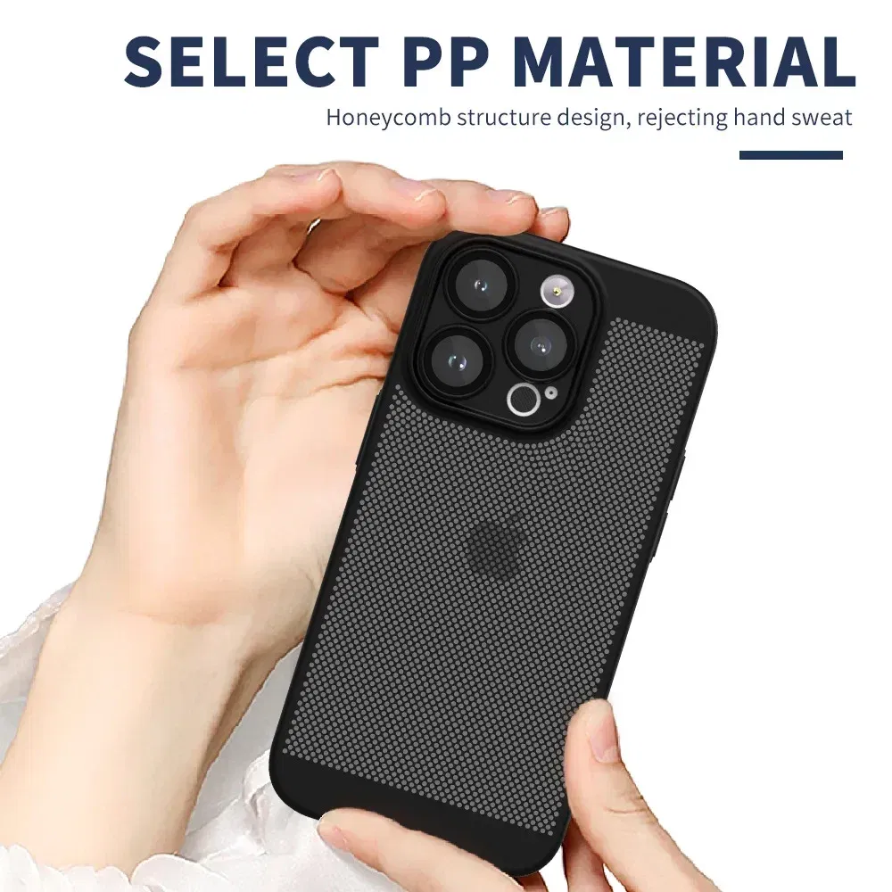 Color: pink, Compatible-Phone Models: For iPhone 14 Pro, Ships From: CHINA - Breathable Heat Dissipation Cooling Case For iPhone 16 Pro Max 15 14 13 12 11 PC Hard Back Cover