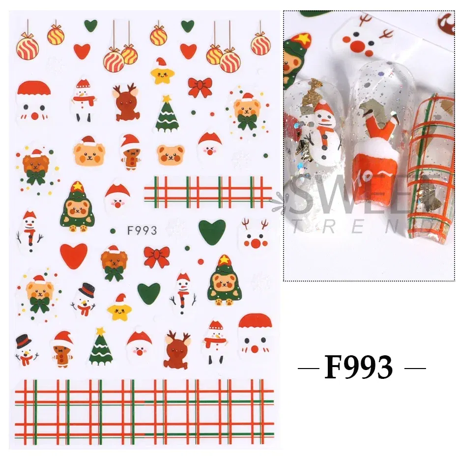 Color: NUDE - 5D Embossed Elk Nail Art Sticker Cute Christmas Winter Santa Claus Snowflake Gingerbread Man Engraved Slider Manicure Decoration