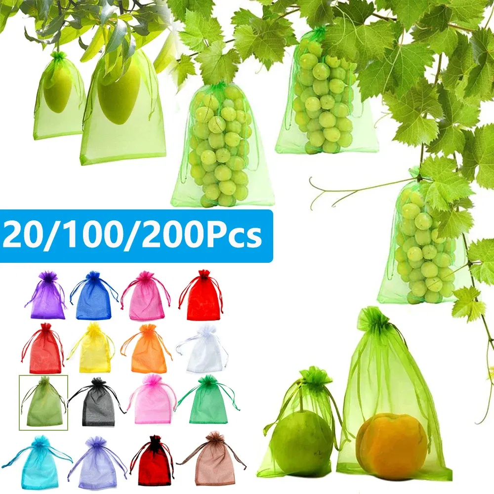 Color: Dark Khaki, Size: XL - 20-200PCS Vegetable Grapes Fruit Grow Bags Fruit Protection Bags Garden Anti-Bird Netting Mesh Bag Strawberry Bags Garden Tools