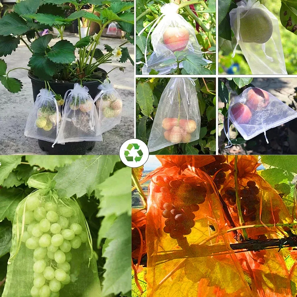 Color: Dark Khaki, Size: XL - 20-200PCS Vegetable Grapes Fruit Grow Bags Fruit Protection Bags Garden Anti-Bird Netting Mesh Bag Strawberry Bags Garden Tools