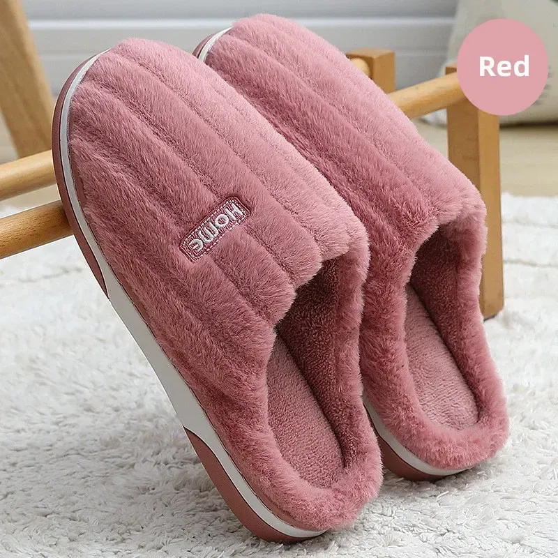 Color: SKY BLUE, Shoe Size: 38-39 - New Men Big Size 48 49 Winter Warm Slippers Women Soft Plush Furry Shoes Casual Flats Home Couples Bedroom Anti-Slip Slides