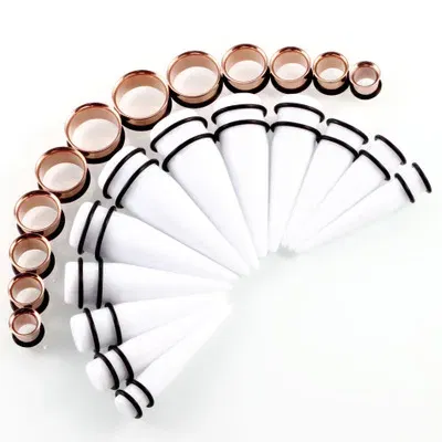 Metal color: Blue Zinc Plated - 24pcs/lot Acrylic Septum Stretching Kit Sector Expander Stainless Steel  Ear Stretching Kit 10mm to 20mm Ear Plugs and Tunnels