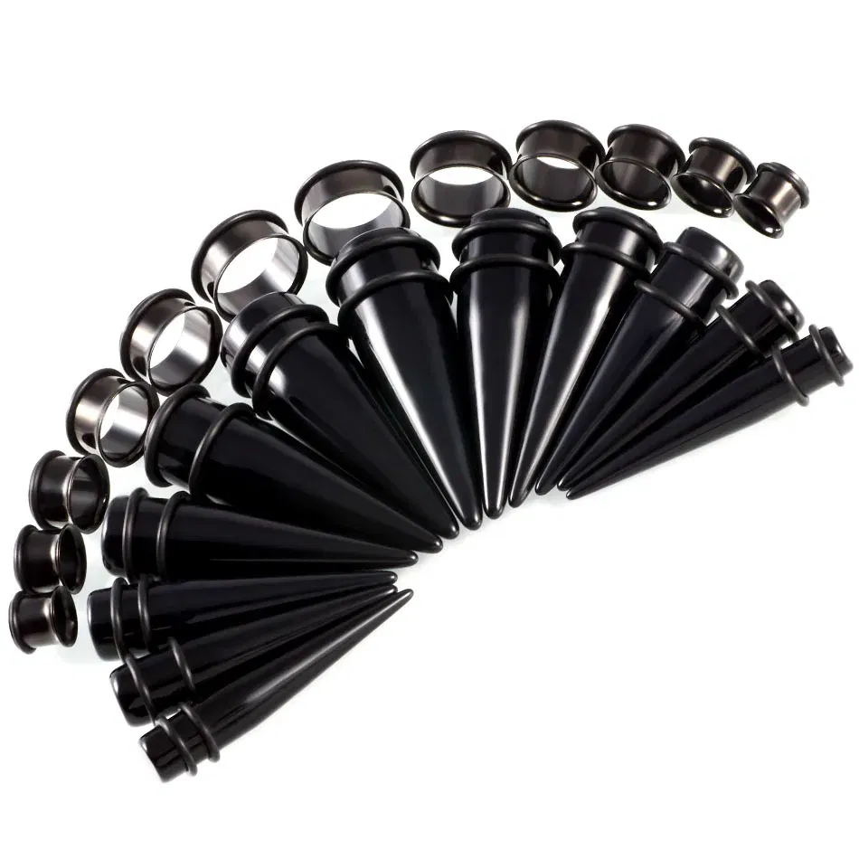 Metal color: Blue Zinc Plated - 24pcs/lot Acrylic Septum Stretching Kit Sector Expander Stainless Steel  Ear Stretching Kit 10mm to 20mm Ear Plugs and Tunnels