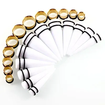 Metal color: Blue Zinc Plated - 24pcs/lot Acrylic Septum Stretching Kit Sector Expander Stainless Steel  Ear Stretching Kit 10mm to 20mm Ear Plugs and Tunnels