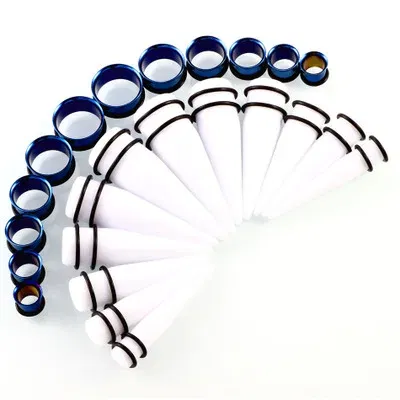 Metal color: Blue Zinc Plated - 24pcs/lot Acrylic Septum Stretching Kit Sector Expander Stainless Steel  Ear Stretching Kit 10mm to 20mm Ear Plugs and Tunnels