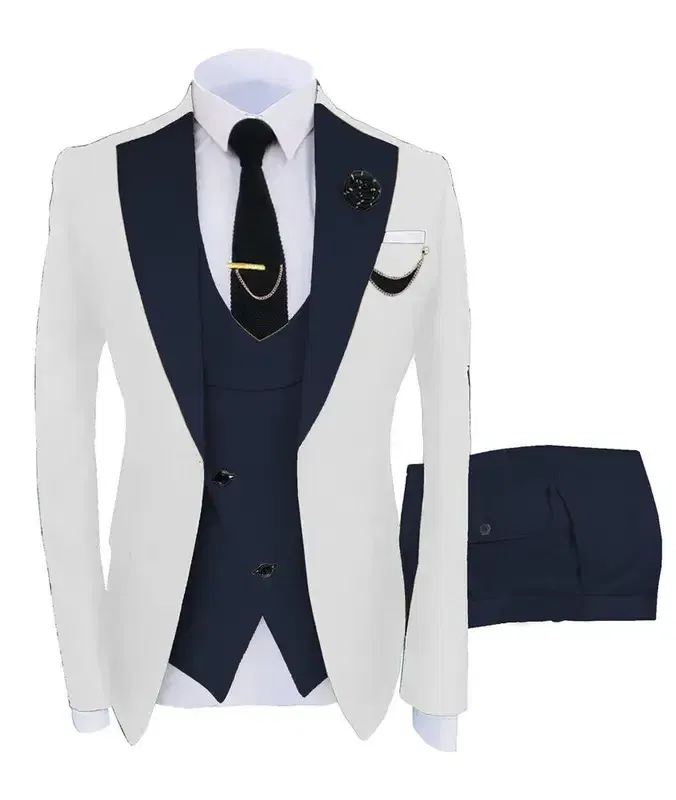 Color: Beige, Size: 4XL - 3pcs Men Coat Business Formal Slim Fit Suit Costumes Pour Homme Set Party Vest Pants Wedding Blazer Verde Hombre Terno Masculino