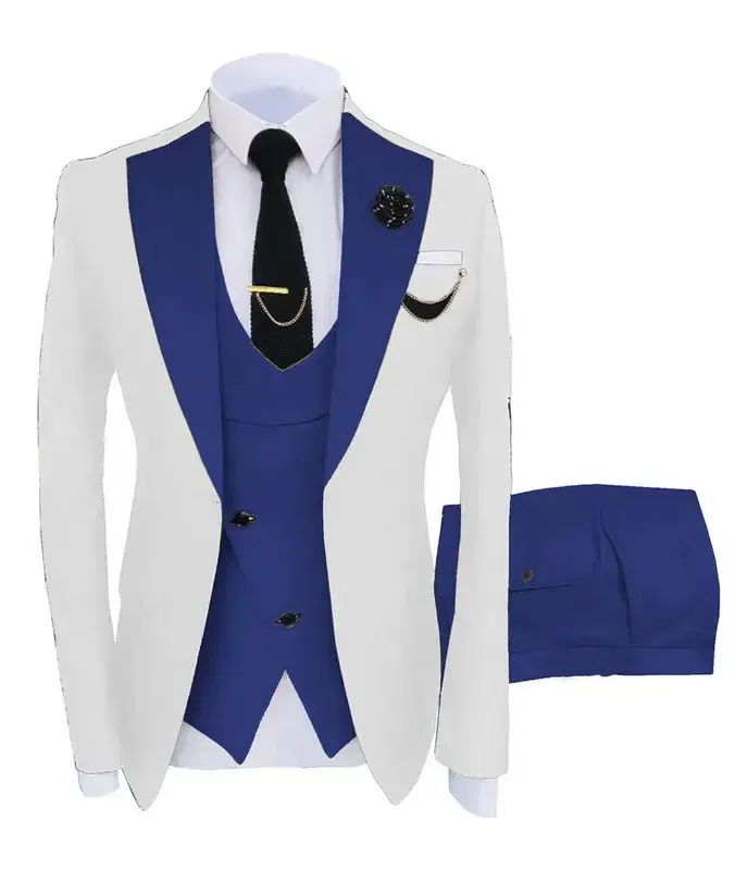Color: Beige, Size: 4XL - 3pcs Men Coat Business Formal Slim Fit Suit Costumes Pour Homme Set Party Vest Pants Wedding Blazer Verde Hombre Terno Masculino