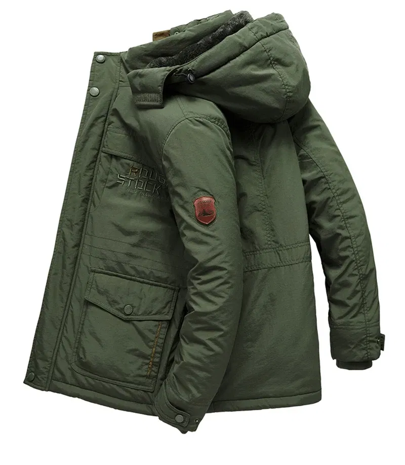 Color: army green, Size: S - TELLHIGH 2024 Winter Parka Men Jacket Mens Plus Velvet Men Hooded Windbreaker Coats Men Casual Warm Jackets Coat Detachable Hat