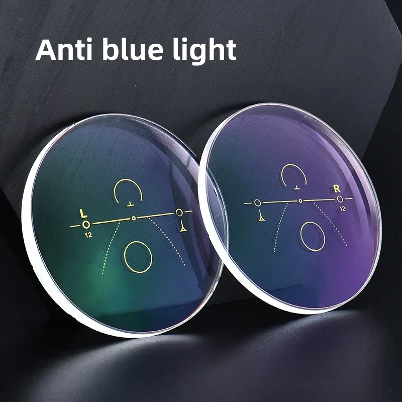 Lenses Color: Blue, Lens Index: 1.67 - FIRADA MR-8 HMC Anti-scratch Frameless Aspheric Photochromic Anti Blue Light Progressive Multi-focus Optical Prescription Lens