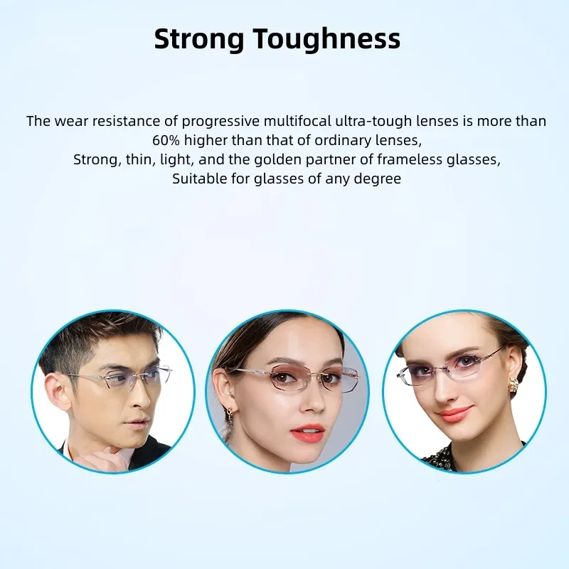 Lenses Color: Blue, Lens Index: 1.67 - FIRADA MR-8 HMC Anti-scratch Frameless Aspheric Photochromic Anti Blue Light Progressive Multi-focus Optical Prescription Lens