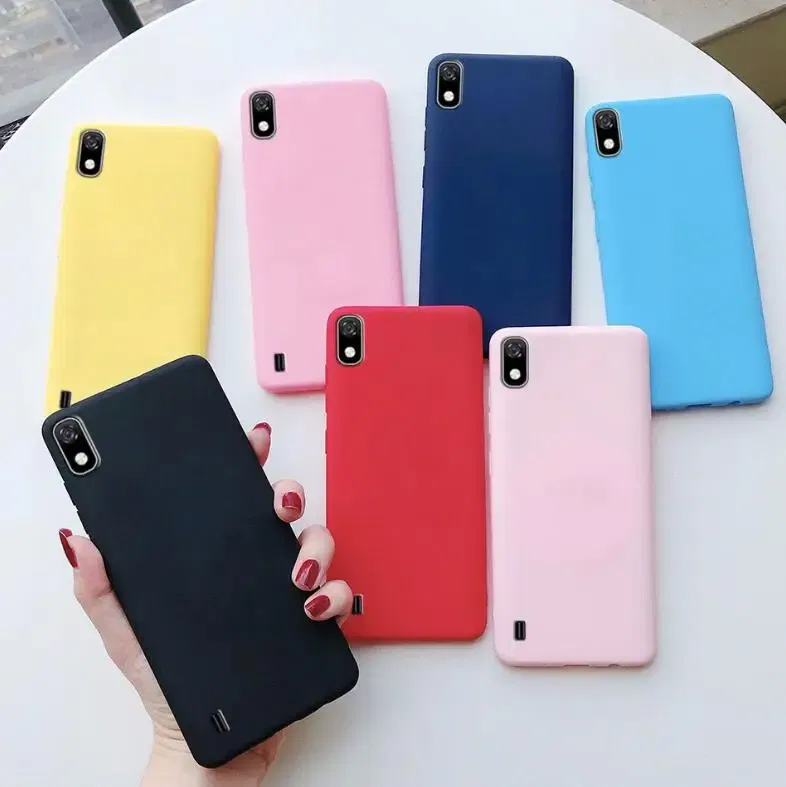 Color: Blue, Material: Acrylic - Candy color Phone Case For Samsung galaxy A10 A20 A20E A30 A40 A50 A70 S A01 A11 A21 A31 A41 A51 A71 4G Silicone TPU Back Cover