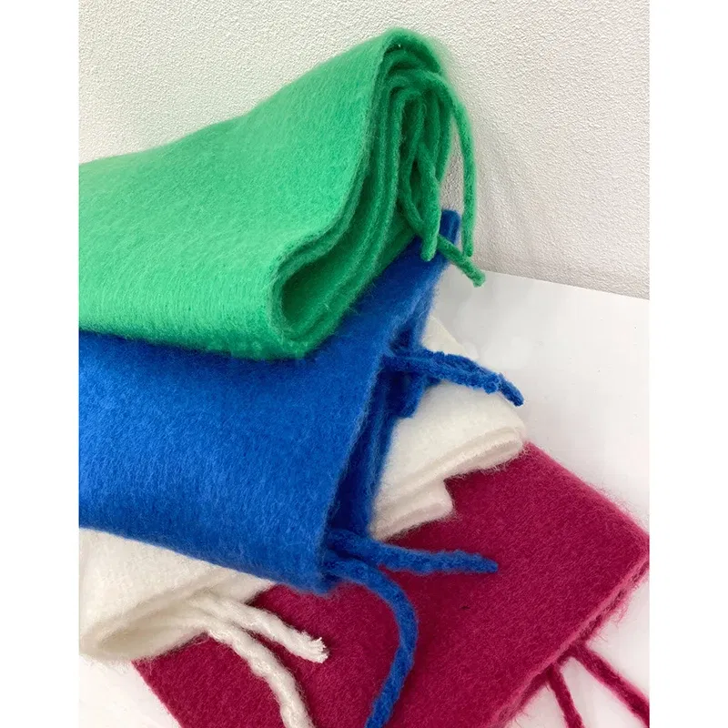 Color: green, Size: One Size - Solid Color Women Thick Shawl Scarf Winter Warm Fashion Pashmina Scarves Long Tassel Hijab Stole Bufanda Mujer