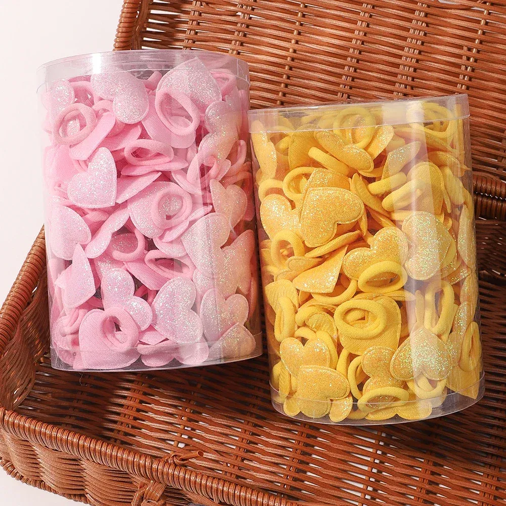 Color: khaki - 10pcs Love Star Kids Hair Loop No Harm Hair Towel Loop Head Rope Cartoon Ponytail Holder Rubber Band Girls Hair Accessories