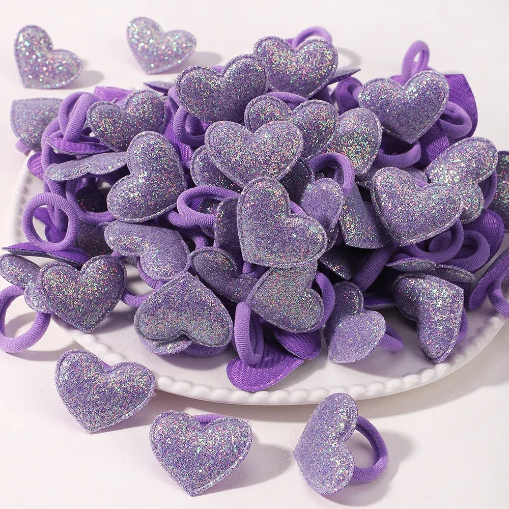 Color: khaki - 10pcs Love Star Kids Hair Loop No Harm Hair Towel Loop Head Rope Cartoon Ponytail Holder Rubber Band Girls Hair Accessories