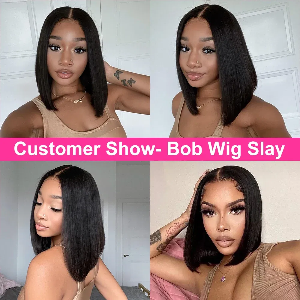 Hair Color: #1B, Ships From: United States, Stretched Length: 14inches, Density: 150% - Wear And Go Glueless Bob Wig Human Hair 7x5 HD Lace Closure Human Hair Pre Plucked  No Glue Pre Cut Ready To Wear Frontal Wig