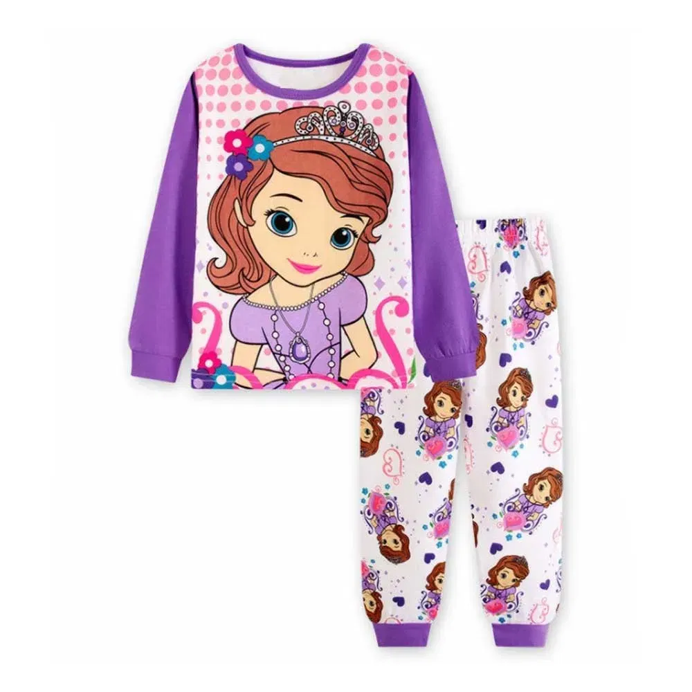 Color: Beige, Kid Size: 5 - MINISO Disney Boys Girls Pajamas Sets Kids Toddler 2 to 3 4 5 6 7 Years Cotton Long Sleeve Spring Fall Children Homewear Pijamas