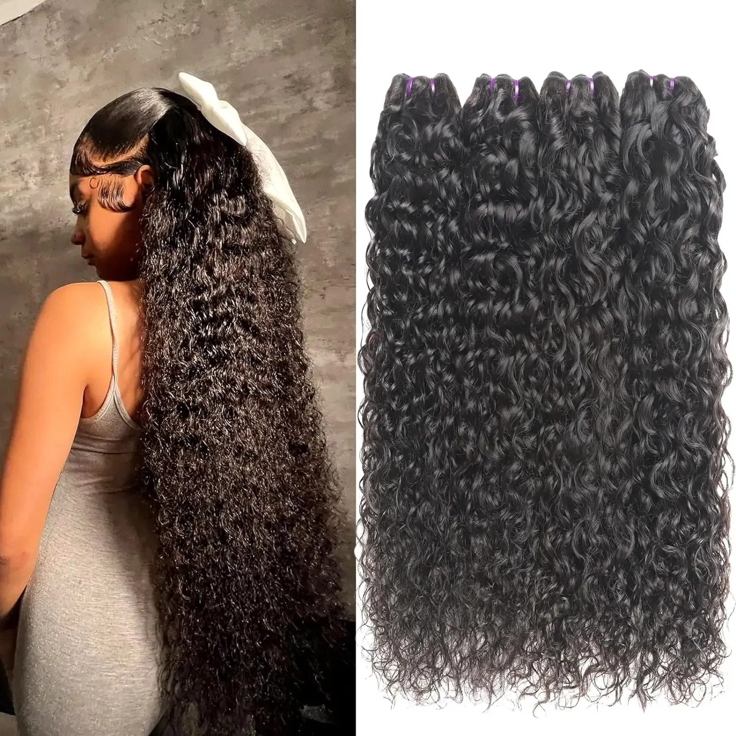 Color: #1, Material Grade: Remy Hair, Longest Hair Proportion: 25%-30%, Ships From: CHINA, Stretched Length: 24 26 28 - Water Wave Bundles 10A Peruvian 100% Human Hair Bundles 1 3 4 Bundles Deal Wet And Wavy Curly Hair Extensions