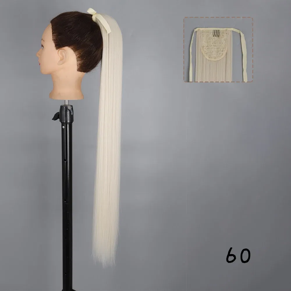 Color: #24, Stretched Length: 22inches - AZQUEEN Straight Synthetic Hairpiece With Ponytail 85cm Super Long Wrap Around Clip In Hair Extensions Pony Tail For Daily Wear