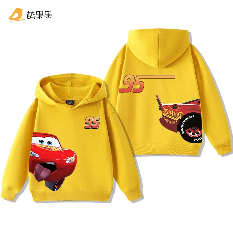 Color: Orange, Kid Size: 140 - Cars Lightning McQueen Fun Printed Kids Boys Girls Hooded Sweatshirt Fall and Winter Casual Fashion Warm Student Hoodie