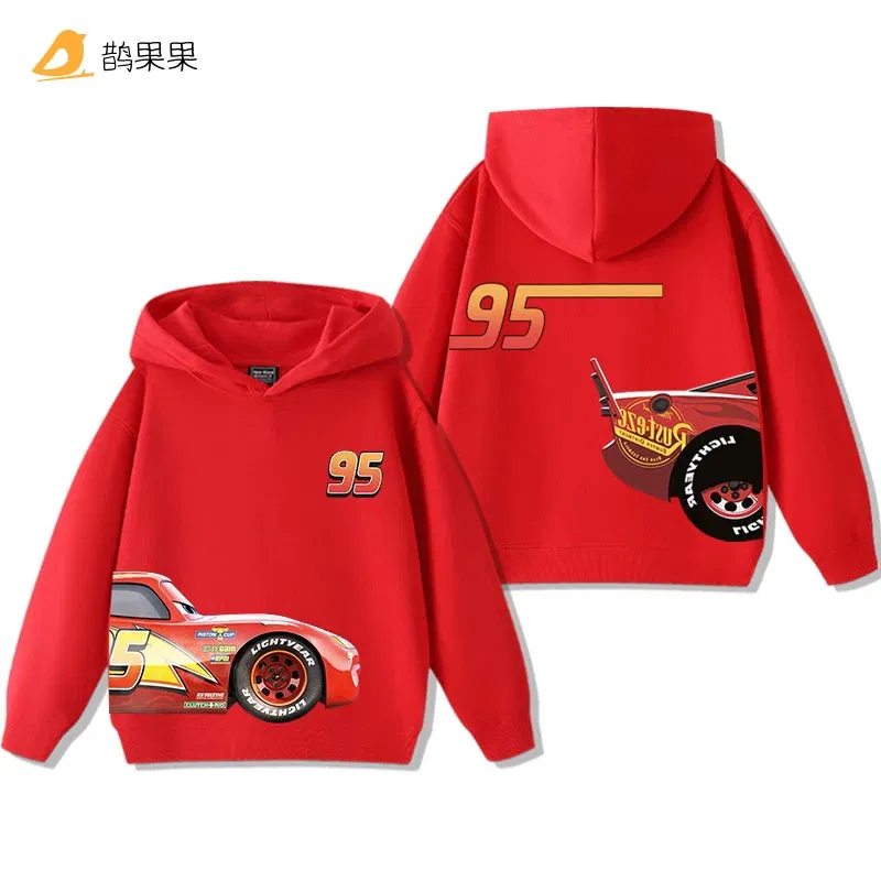 Color: Orange, Kid Size: 140 - Cars Lightning McQueen Fun Printed Kids Boys Girls Hooded Sweatshirt Fall and Winter Casual Fashion Warm Student Hoodie