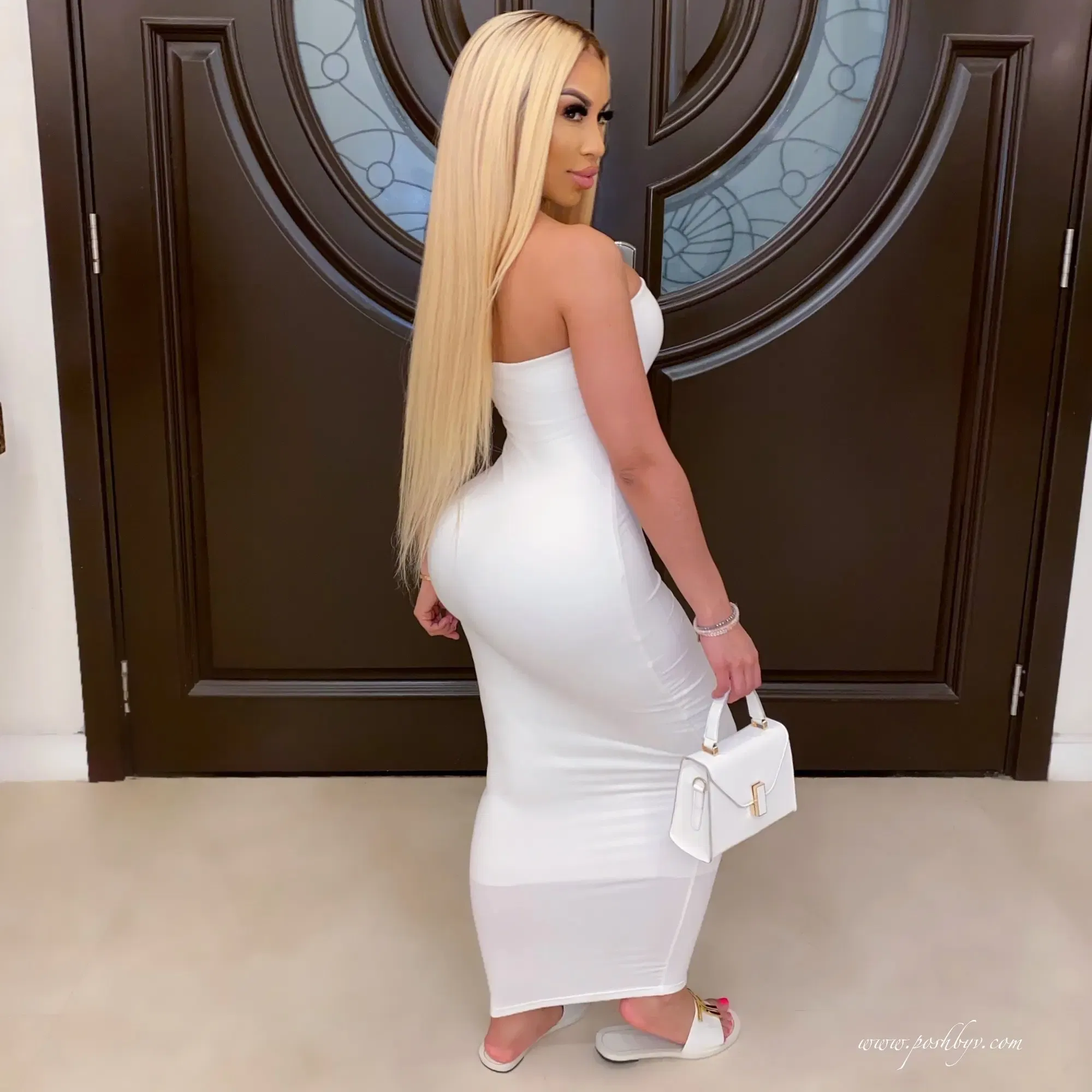 Color: WHITE, Size: M - summer women's sexy sleeveless chest wrapped Long Beach Dress