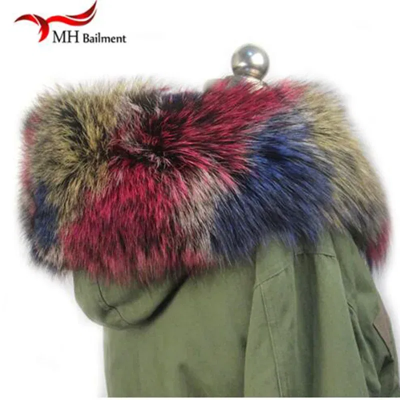 Color: SKY BLUE, Size: XXS - 100% Real Raccoon Fur Scarf Coat Collar Ladies Winter Luxury Authentic Raccoon Warm Neck Shawl Coat Collar Furry Shawl Women