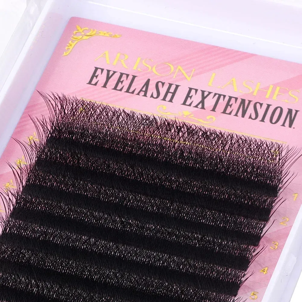 Color: BLACK & RED, Curl: D, Thickness: 0.07mm, Length: 17mm - ARISON LASHES W Shape 3/4/5/6D Eyelashes Extension Premade Volume Fans YY-shape Lashes Faux Mink Soft Easy Faning Natural Lashes