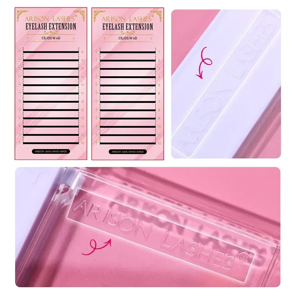 Color: BLACK & RED, Curl: D, Thickness: 0.07mm, Length: 17mm - ARISON LASHES W Shape 3/4/5/6D Eyelashes Extension Premade Volume Fans YY-shape Lashes Faux Mink Soft Easy Faning Natural Lashes