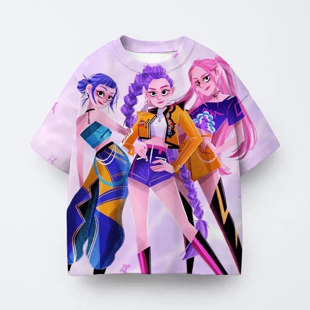 Color: GRAY, Kid Size: 6 - T-shirt anime Kpop witch hunting group 3D printing children's T-shirt fashion casual cartoon T-shirt girls' children's clothing