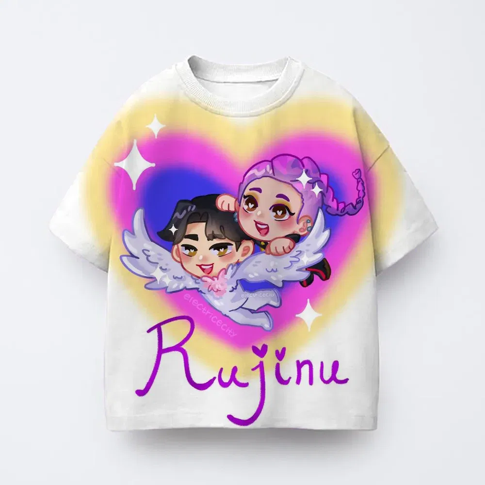 Color: GRAY, Kid Size: 6 - T-shirt anime Kpop witch hunting group 3D printing children's T-shirt fashion casual cartoon T-shirt girls' children's clothing