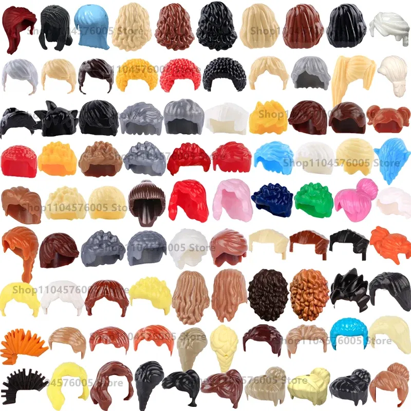 Color: Dark Khaki - MOC Brown Hair Building Blocks City Figures Body Creative Accessory Blond Gold White Parts DIY Hats Mini Bricks Assemble Toy S04