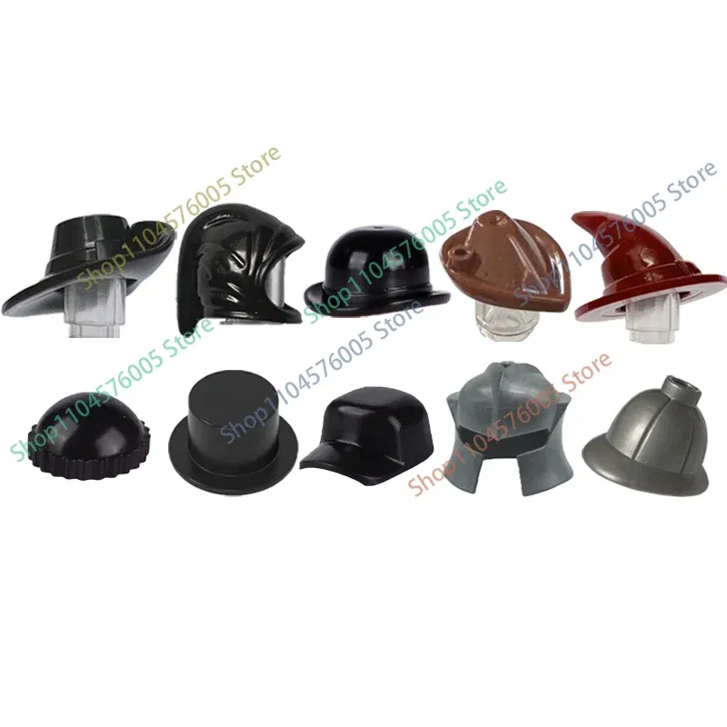 Color: Dark Khaki - MOC Brown Hair Building Blocks City Figures Body Creative Accessory Blond Gold White Parts DIY Hats Mini Bricks Assemble Toy S04