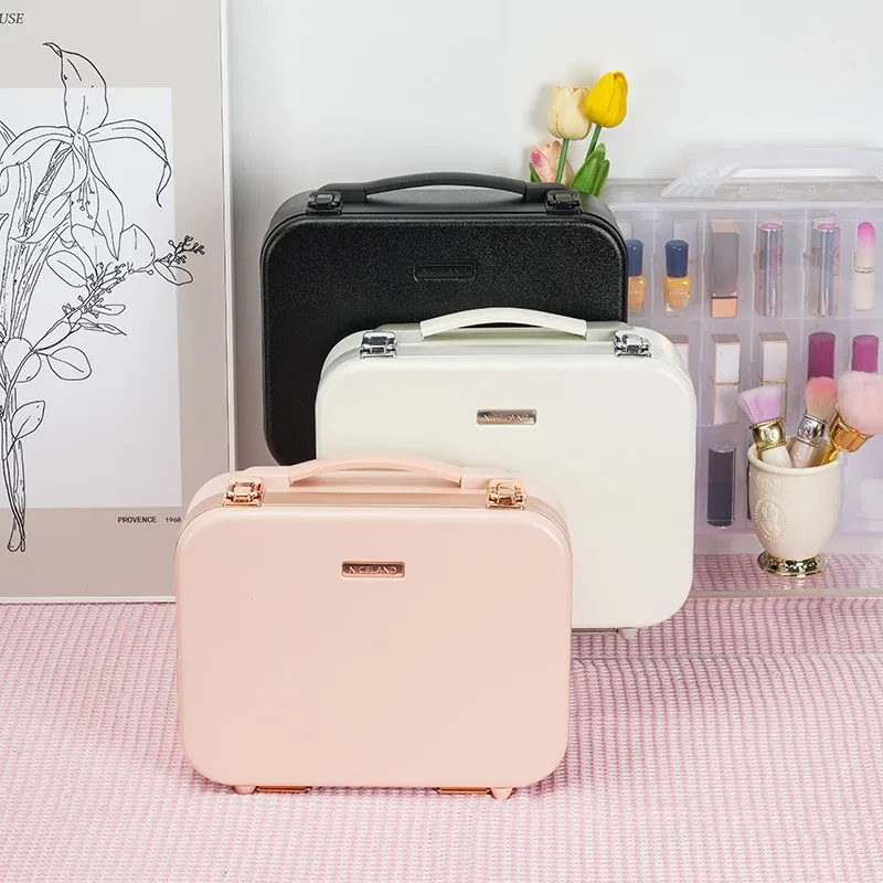 Color: WHITE - Women Skin Care Travel Storage Box Fashion Portable Makeup Bags Large Capacity Cosmetic Case with LED Mirror
