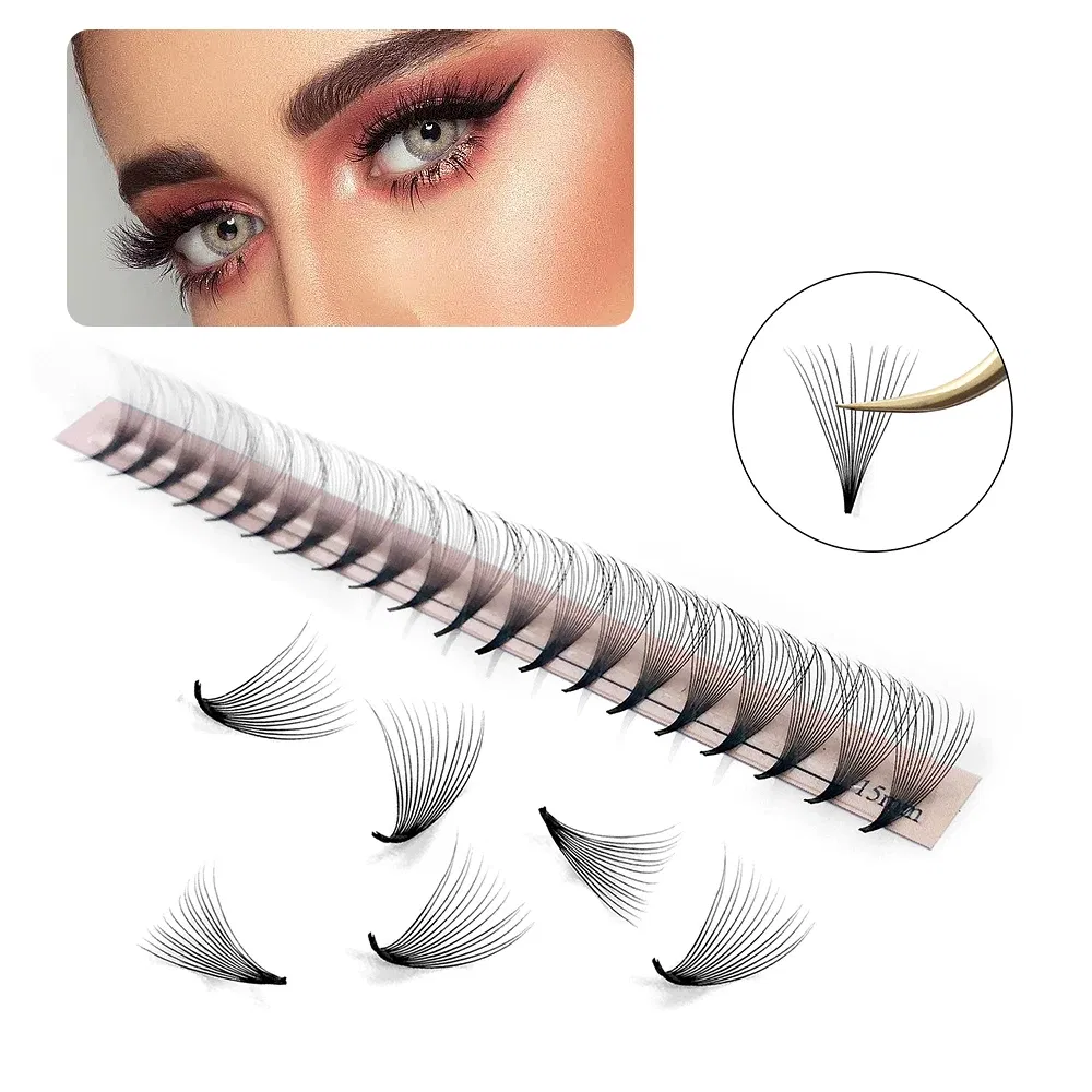 Color: Rose Red, Curl: C, Thickness: 0.07mm, Length: 12mm, Ships From: CHINA - Goddess Premade Volume Fans 5D 6D 10D 12D 14D 16D 20D  Individual Lashes Extension Pointy Stem Russian Volume Fans 120/320 fans