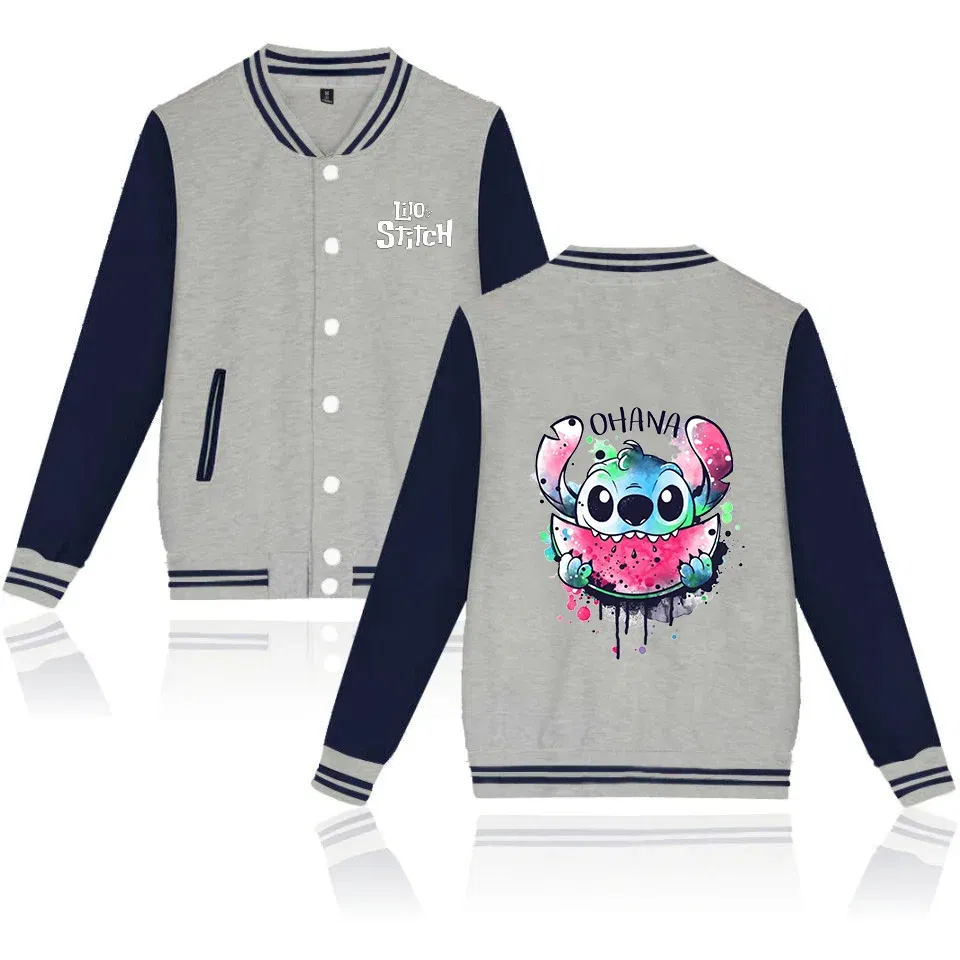 Color: Brown, Size: XL - Lilo Stitch Baseball Jacket Men Women Hip Hop Harajuku Jackets Streetwear Kids Boys Girls Loose College Coats