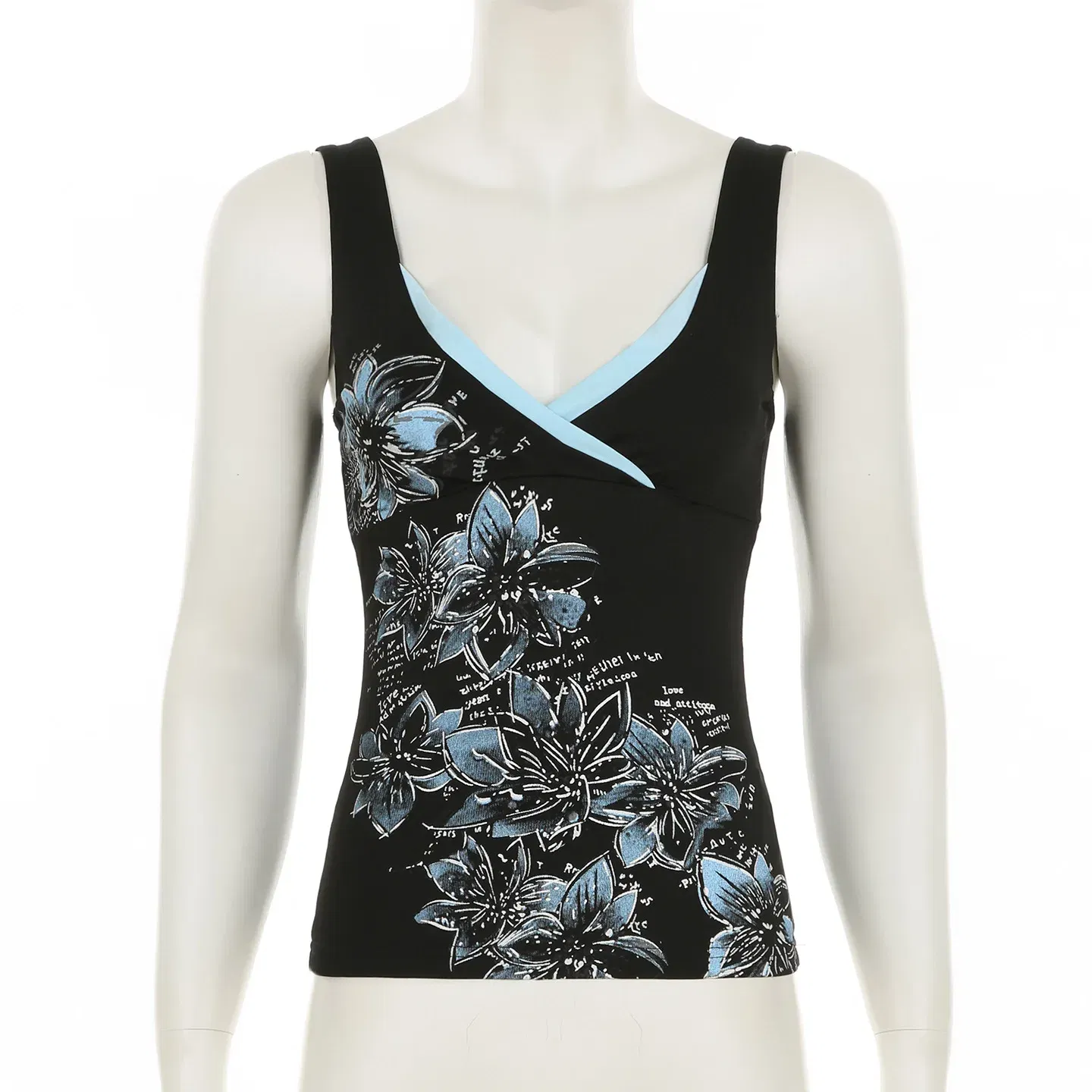 Color: black, Size: L - Y2K Printed V-Neck Vest Sexy Streetwear Slimming Top for Spicy Girl Trendy New Product