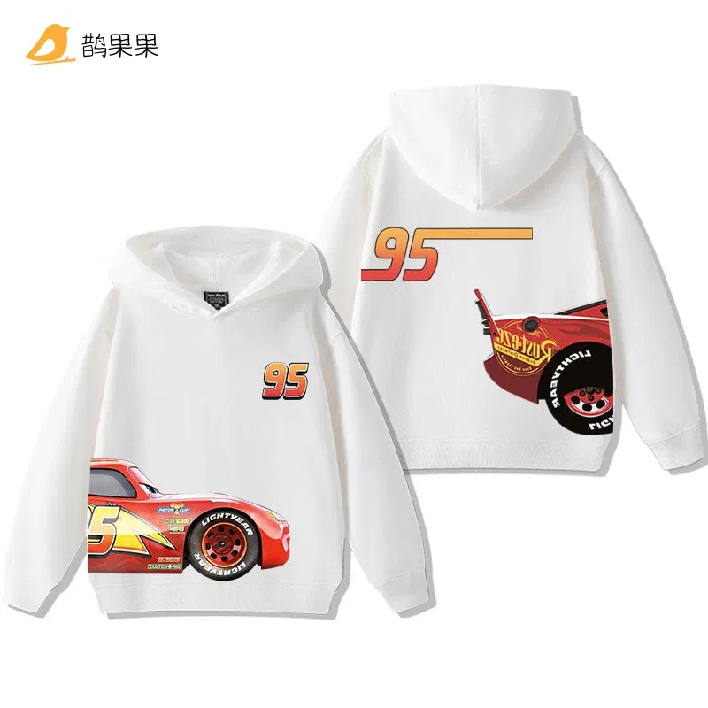 Color: Blue, Kid Size: 110 - Cars Lightning McQueen Fun Printed Kids Boys Girls Hooded Sweatshirt Fall and Winter Casual Fashion Warm Student Hoodie