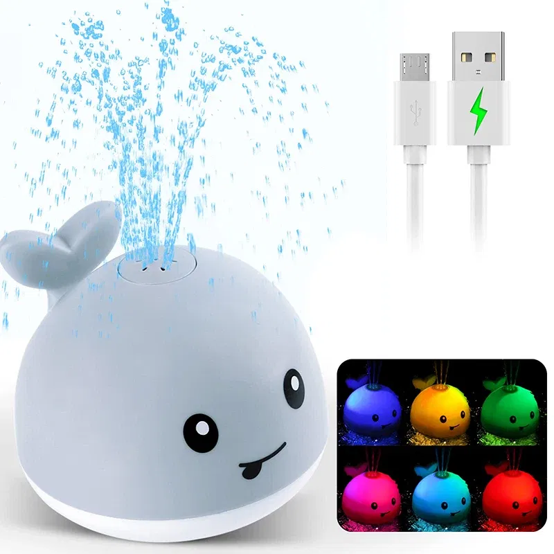 Color: black - Upgraded Baby Rechargeable Bath Toy with Waterproof Light Up Whale Spray Water Bathtub for Toddlers Kids Pool Bathroom Toys
