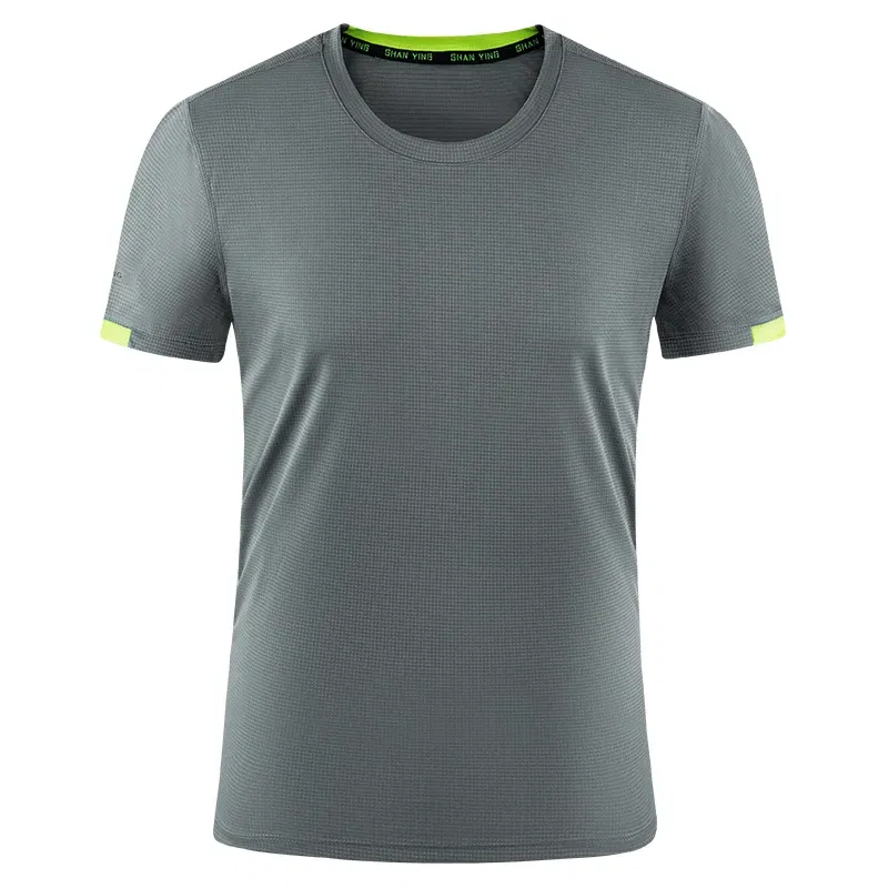 Color: GRAY, Size: 4XL, Ships From: CN - Men's t-shirt quick-drying sports top, custom logo running T-shirt, trainer fitness shirt