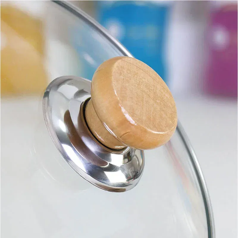 Color: light yellow - High-grade Solid Wood Pot Lid Handle Accessories Lid Button