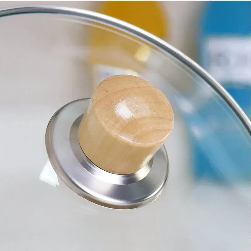 Color: light yellow - High-grade Solid Wood Pot Lid Handle Accessories Lid Button