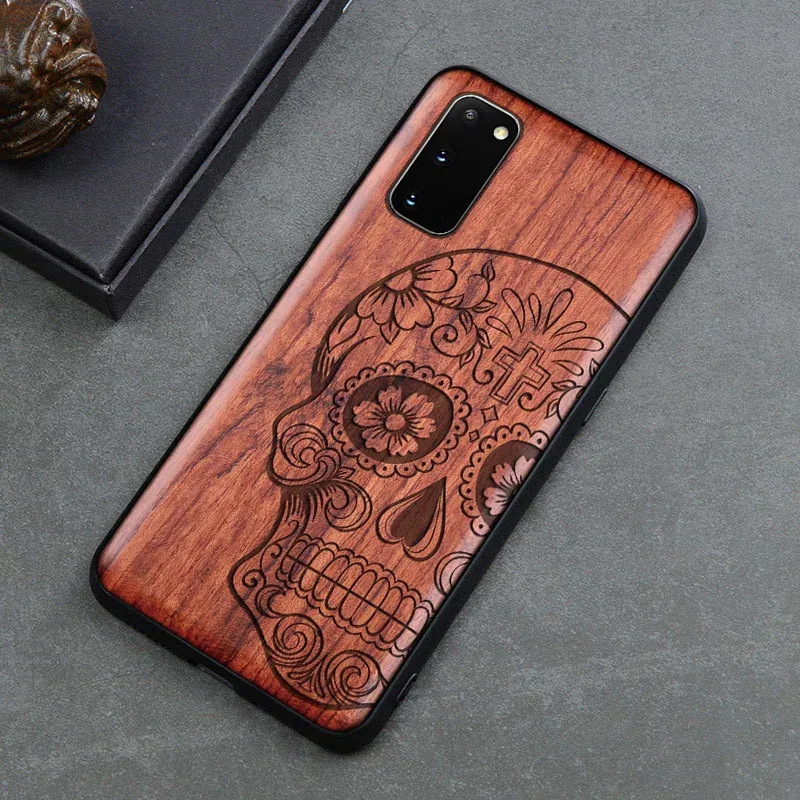 Color: Orange, Material: Silicon - Natural Wood Wooden TPU Case For Samsung Galaxy Note 20 Ultra S24 S23 S21 Ultra S20 FE S10 Plus Case Cover Phone Shell Skin Bag