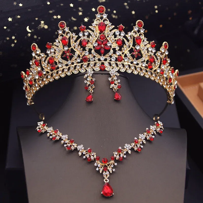 Metal color: Antique Silver Plated - Royal Queen Tiaras Bridal Jewelry Sets Evening Crown Choker Necklace Sets Wedding Dress Jewelry Prom Costume Accessory Bride