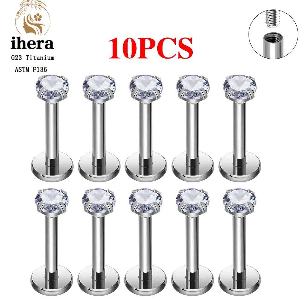 Metal color: Imitation Rhodium Plated, Ships From: CHINA, Main Stone Color: Blue - 10PCS G23 Titanium Labret Piercing Lip Ring 16G F136 Internal Thread Nose Stud Earring Tragus Helix Cartilage Piercing Jewelry